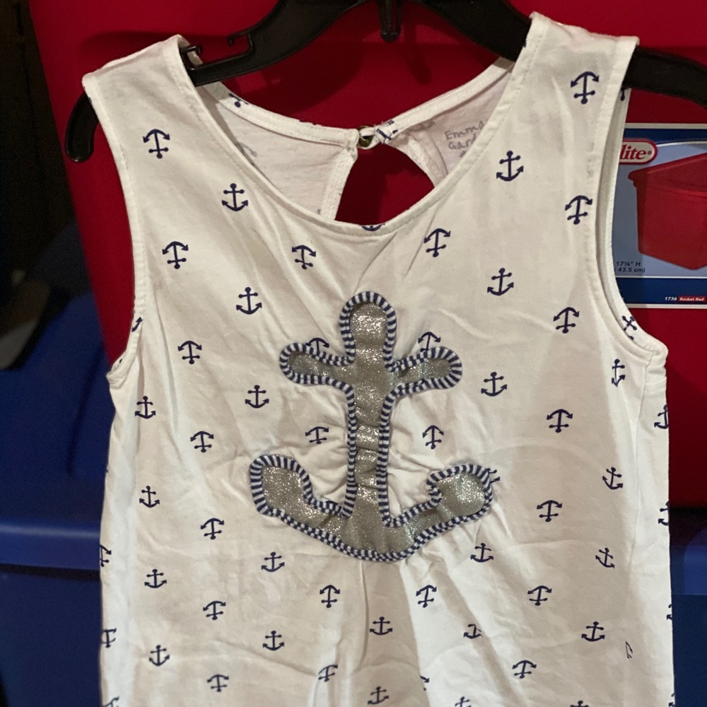 Girls White/Navy Anchor Tank Top Size 6X